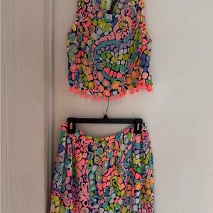 Lilly Pulitzer Neon Pink and Green Skirt Set
